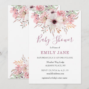 Rosa Aquarell-BlumenBabyparty-Einladung Einladung
