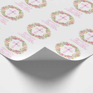 Rosa Aquarell-Blumenmädchen-erste heilige Geschenkpapier