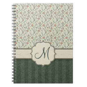 Rosa Aquarell-Blumenreben, Streifen und Monogramm Notizblock