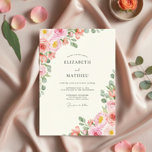 Rosa Aquarell-Blüten-Hochzeit Einladung