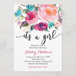 Rosa Aquarell boho BlumenBabyparty-Einladung Einladung