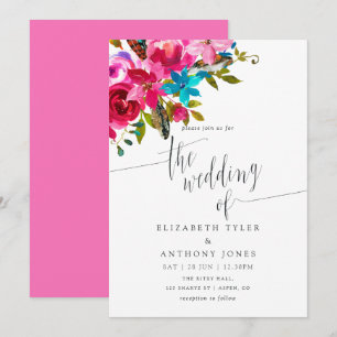 Rosa Aquarell Boho Chic Floral Hochzeits-Einladung Einladung
