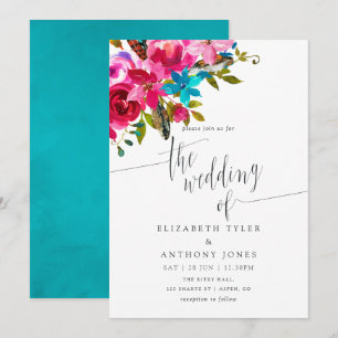 Rosa Aquarell Boho Chic Floral Hochzeits-Einladung Einladung