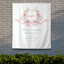 Rosa Aquarell Botanisches Wappen im Regency-Stil z