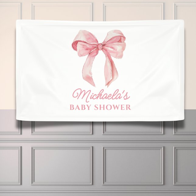 Rosa Aquarell Coquette Bow Minimal Babydusche Banner (Von Creator hochgeladen)