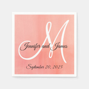Rosa Aquarell-elegantes Monogramm nennt Hochzeit Serviette