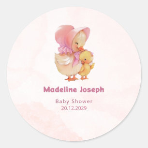 Rosa Aquarell Entlein Mädchen Baby-Party Runder Aufkleber