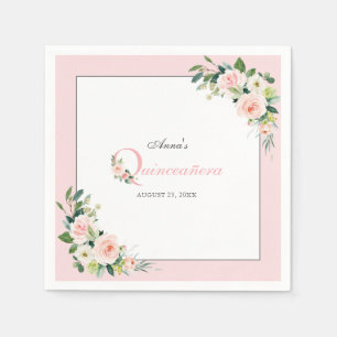 Rosa Aquarell erröten BlumenQuinceanera Geburtsta Serviette