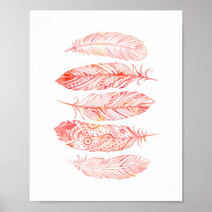 Rosa Aquarell-Feder-Stammes- Druck-Plakat Poster