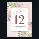 Rosa Aquarell Flora Elegante Boho Chic Hochzeit Tischnummer<br><div class="desc">Machen Sie Ihren Hochzeitsempfang mit diesen Tischnummern schön. Sie zeichnen sich durch ein hübsches Design aus, das durch eine kalligraphische Schrift mit einer Fülle von Aquarellfarben-Rose, Blume und Blätter in Rosa und Lila in Rosa und Rosa in einem marmorierten, staubigen Rose-Hintergrund ergänzt wird. Es gibt Platz für die Namen des...</div>