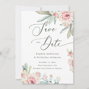 Rosa Aquarell Floral Elegante Skript Hochzeit Save The Date