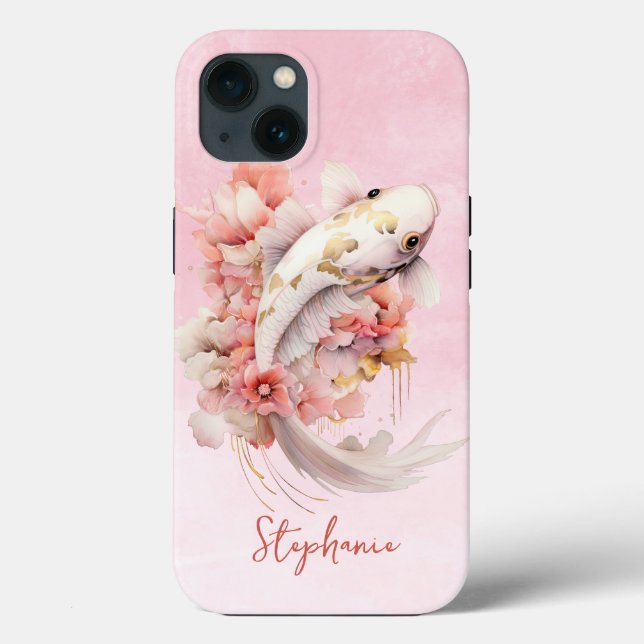 Rosa Aquarell Gold Koi Fisch Flora Case-Mate iPhone Hülle (Rückseite)