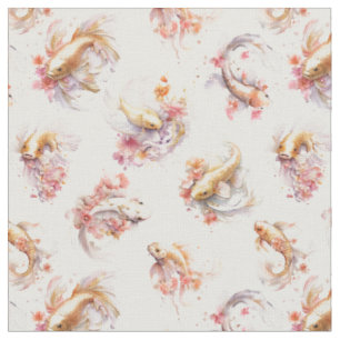 Rosa Aquarell Gold Koi Fisch Flora Stoff