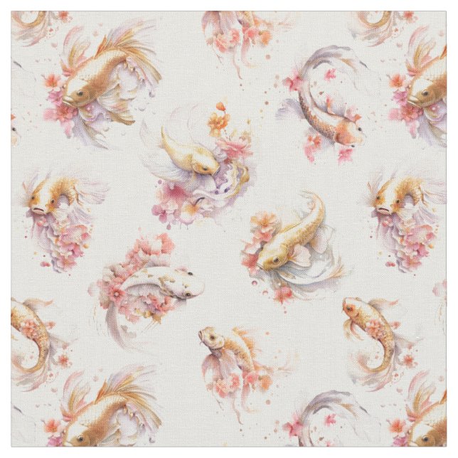 Rosa Aquarell Gold Koi Fisch Flora Stoff (Nahaufnahme)