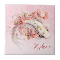 Rosa Aquarell Gold Koi Fisch Personalisiert