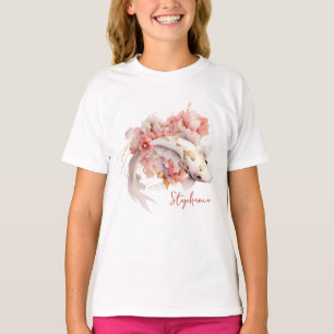 Rosa Aquarell Gold Koi Fisch Personalisiert T-Shirt
