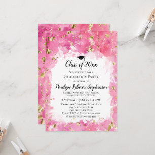 Rosa Aquarell Gold Spritzer Graduation Party Einladung