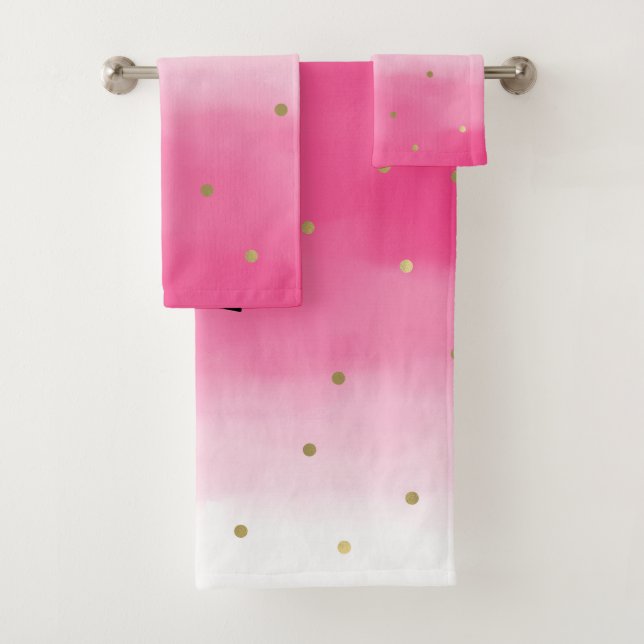 Rosa Aquarell-GoldConfetti Ombre schön Badhandtuch Set (Insitu)