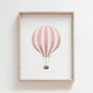Rosa Aquarell‑Heißluftballon‑Kinderzimmer Poster