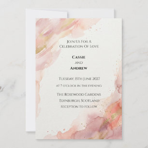 Rosa Aquarell-Hochzeit Einladung