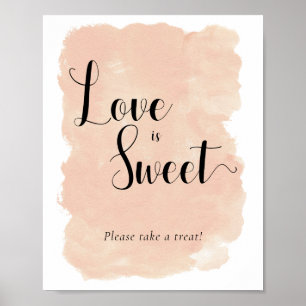Rosa Aquarell-Hochzeitsdessert-Tischschild Poster