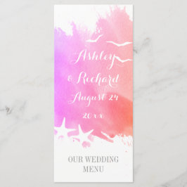 Rosa Aquarell, Hochzeitsmenü am Strand Menükarte