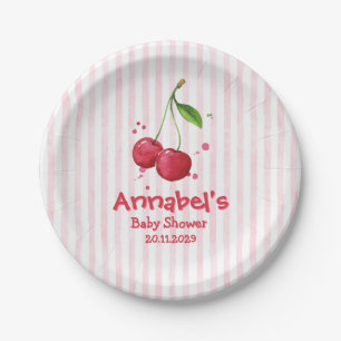Rosa Aquarell-Kirsch-Baby-Party Pappteller