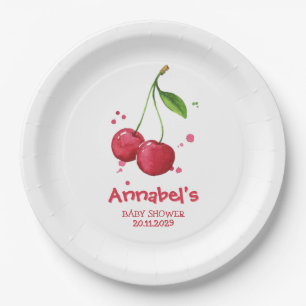 Rosa Aquarell-Kirsch-Baby-Party Pappteller