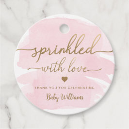 Rosa Aquarell mit Liebe-Kinderdusche gesprenkelt Geschenkanhänger