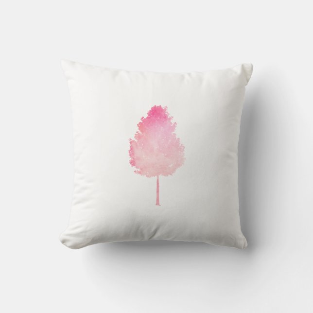Rosa Aquarell-moderne Baum-Natur Kissen (Vorderseite)