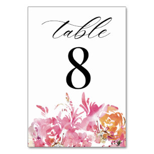 Rosa Aquarell Moderne Hochzeit Tischnummer