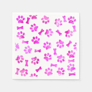 Rosa Aquarell Paw Prints Geburtstag Serviette