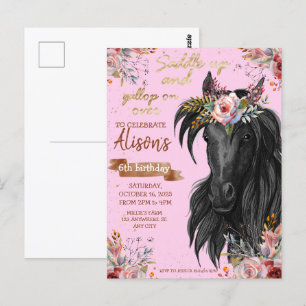 Rosa Aquarell Pferd Geburtstag Cowgirl Postkarte