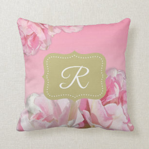 Rosa Aquarell-Pfingstrosen Kissen