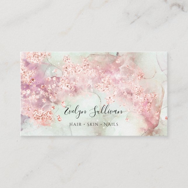 Rosa Aquarell Rose Gold Glitzer Visitenkarte (Vorderseite)