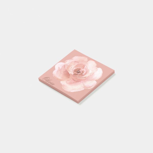 Rosa Aquarell Rose Name Girly Elegante Office Post-it Klebezettel (angewinkelt)