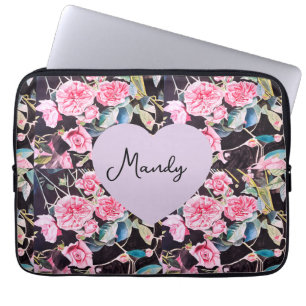 Rosa Aquarell-Rosen Blumen Blumenmalerei Mädchen Laptopschutzhülle