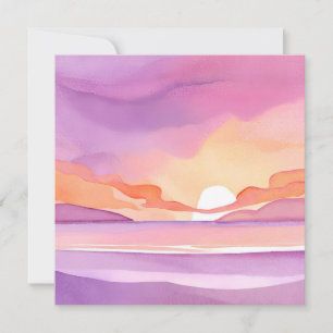 Rosa Aquarell-Sonnenuntergang   Schöner Ozeanhimme Karte