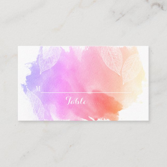 Rosa Aquarell und Blätter Hochzeitsfeier Platzkart Platzkarte (Vorderseite)