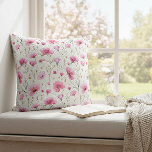 Rosa Aquarell-Wildblume Kissen