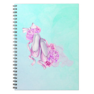 Rosa Aquarellballerschuhe mit Peonies und Bow Notizblock