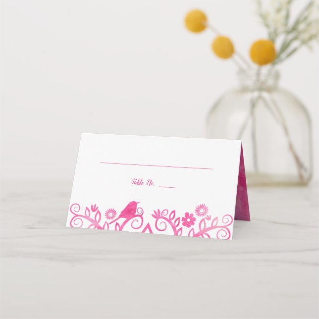 Rosa Aquarellbäume des Lebens gefaltet Platzkarte (Vorderseite)