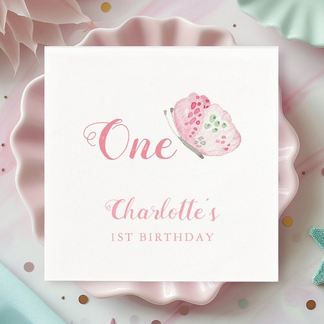 Rosa Aquarellblume 1. Geburtstag Party Serviette (Von Creator hochgeladen)