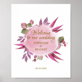 Rosa Aquarellblume Elegant Modernes Willkommen Poster