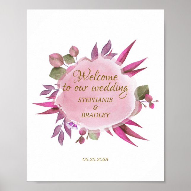 Rosa Aquarellblume Elegant Modernes Willkommen Poster (Vorne)