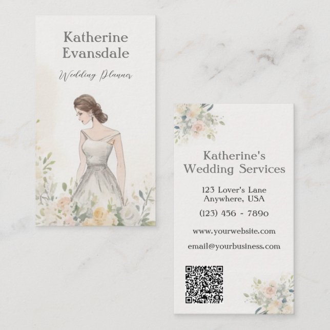 Rosa Aquarellblume Eleganter Hochzeitsplaner Visitenkarte (Vorne/Hinten)