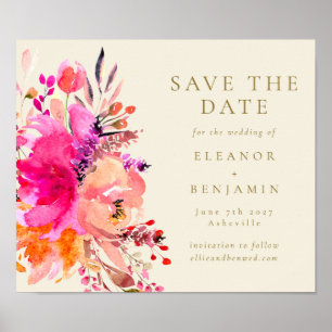 Rosa Aquarellblume Elegantes Hochzeitstil Rettend  Poster