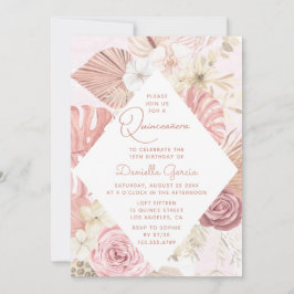 Rosa Aquarellblume Moderne Moderne Rustikale Quinc Einladung