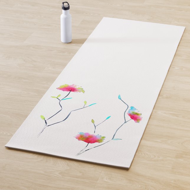 Rosa Aquarellblume Name lebendige energiereiche Ku Yogamatte (Beispiel)