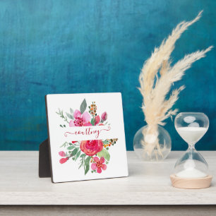 Rosa Aquarellblumen personalisiert Fotoplatte